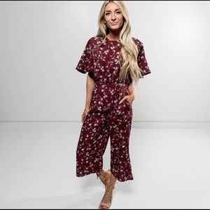 Burgundy Floral Jumpsuit